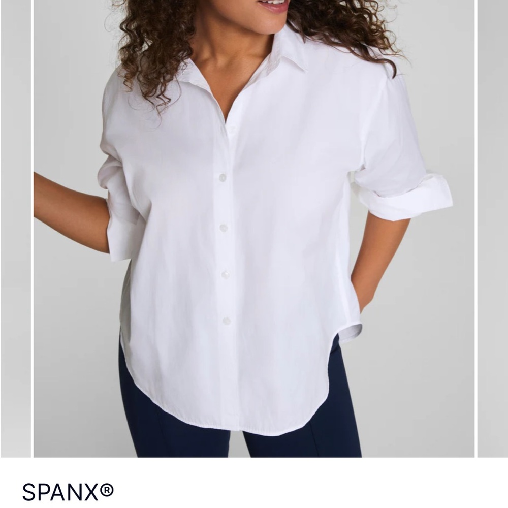 SPANX White Boxy Button Down Shirt